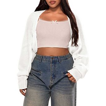 Women's Plus Size Knit Shrug Cardigan, Short Sleeve Open Front Knit Top