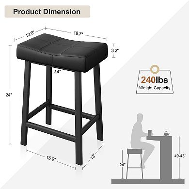 Counter Height Saddle Bar Stools Set of 2, Upholstered Kitchen Island Stools, 24 Inch