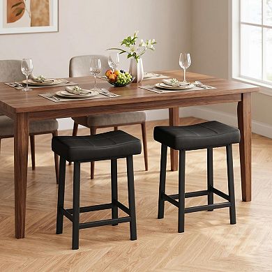 Counter Height Saddle Bar Stools Set of 2, Upholstered Kitchen Island Stools, 24 Inch