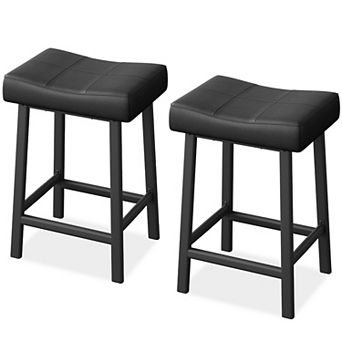 Counter Height Saddle Bar Stools Set of 2, Upholstered Kitchen Island Stools, 24 Inch