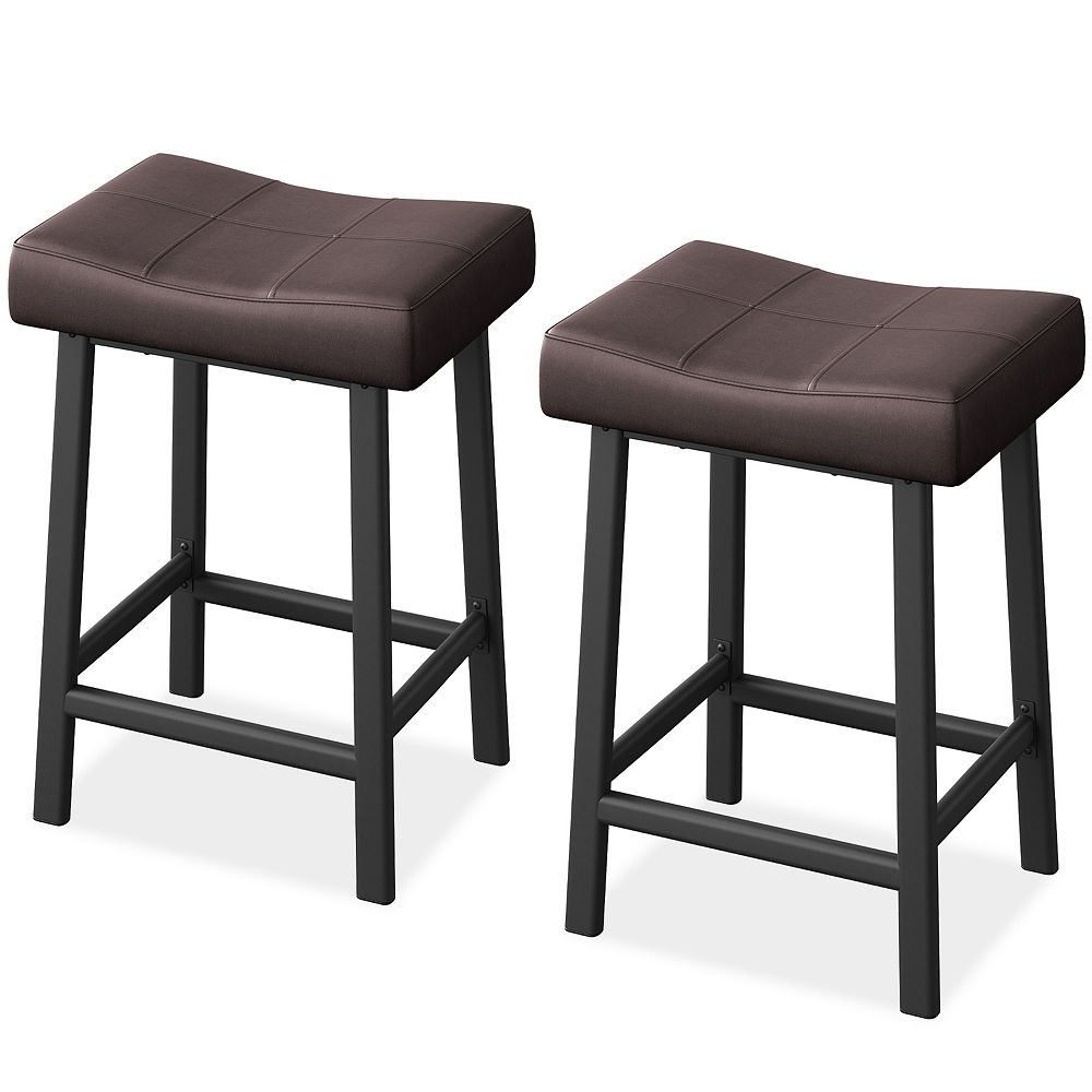 Counter Height Saddle Bar Stools Set of 2, Upholstered Kitchen Island ...