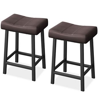 Counter Height Saddle Bar Stools Set of 2, Upholstered Kitchen Island Stools, 24 Inch