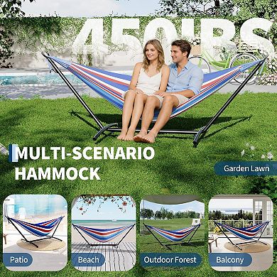 Double Hammock with Steel Stand, Portable Space-Saving Design with Carrying Bag