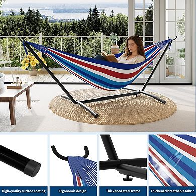 Double Hammock with Steel Stand, Portable Space-Saving Design with Carrying Bag