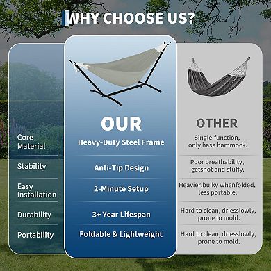 Double Hammock with Steel Stand, Portable Space-Saving Design with Carrying Bag