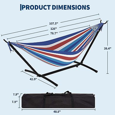 Double Hammock with Steel Stand, Portable Space-Saving Design with Carrying Bag