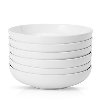 Set of 6 Ceramic Pasta Bowls, 8 Inch Wide Rim Dinner Bowls, Microwave and Dishwasher Safe