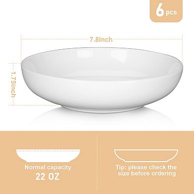 Set of 6 Ceramic Pasta Bowls, 8 Inch Wide Rim Dinner Bowls, Microwave and Dishwasher Safe