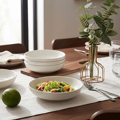 Set of 6 Ceramic Pasta Bowls, 8 Inch Wide Rim Dinner Bowls, Microwave and Dishwasher Safe