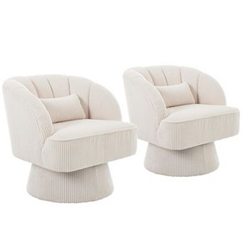 Swivel Accent Chair, Barrel Lounge Chair with Striped Backrest, Round Armchair for Living Room