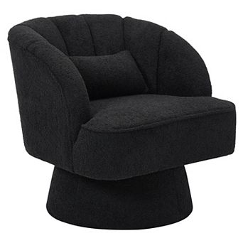 Swivel Accent Chair, Barrel Lounge Chair with Striped Backrest, Round Armchair for Living Room