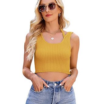 Women's Sleeveless Backless Knitted Crop Tank Top Slim Corset Style Camisole