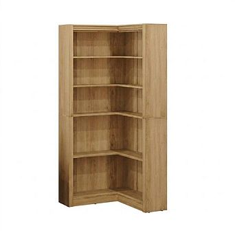 L-Shaped Corner Bookshelf, Space-Saving with Open Storage, Rustic Modern Home Office