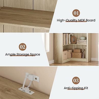 L-Shaped Corner Bookshelf, Space-Saving with Open Storage, Rustic Modern Home Office