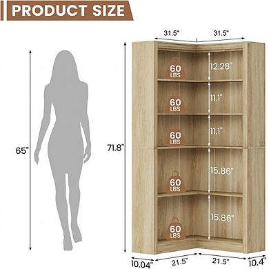 L-Shaped Corner Bookshelf, Space-Saving with Open Storage, Rustic Modern Home Office