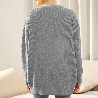 Soft Knit V Neck Cardigan for Women, Oversized Open Front Button Down Fall Sweater
