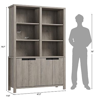 Freestanding 2-Tier Wooden Bookshelf, Adjustable Shelves, Large Storage for Home Office Library