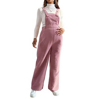 Women's Maternity Corduroy Overalls Elastic Waist Loose Wide Leg Jumpsuit for Pregnancy