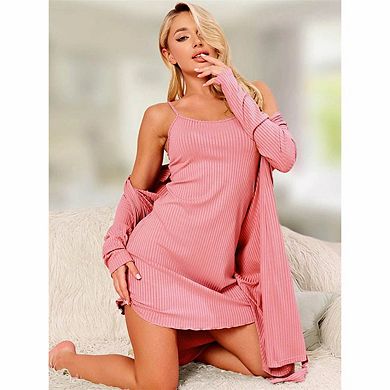 Women's 2 Piece Ribbed Sleepwear Loungewear Set