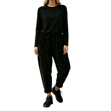 Womens Elastic Waist Corduroy Jogger Pants With Rolled Cuff Relaxed Fit Trouser