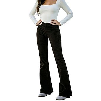 Womens High Waist Corduroy Pants Stretch Casual Bell Cuff Long Pants