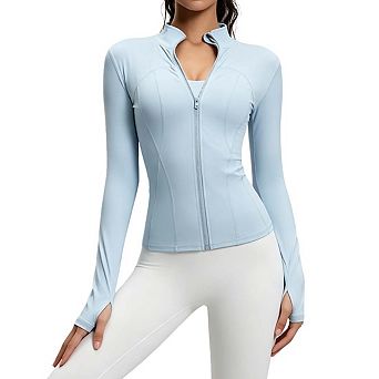 Womens Long Sleeve Full Zip Athletic Jacket Slim Fit Casual Tops