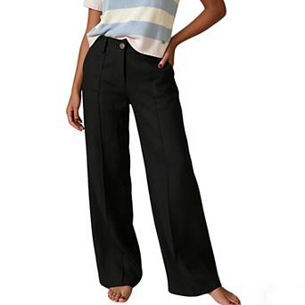 Women's High Waist Straight Wide Leg Long Pants Summer Casual Loose Fit Trousers with Pockets