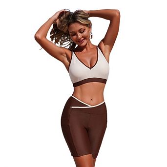 Women's V Neck Bikini Sets Color Block Two Pieces Swimsuit Bathing Suit