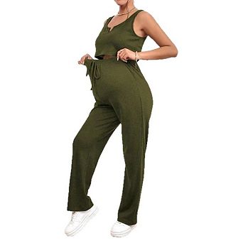 Women's Maternity 2 pc Lounge Sets Butter Soft Tank Top & High Waisted Wide Leg Pants
