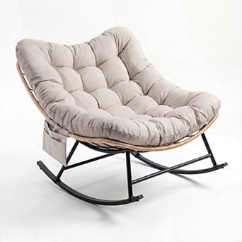 Outdoor Rocking Chair with Thick Cushion,Indoor/Outdoor Lounge Chair ,Supports Up to 450 Lbs
