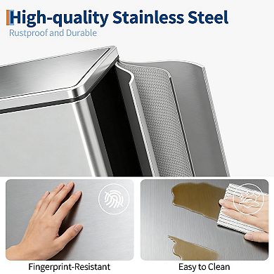 (2*20L) Dual Compartment Stainless Steel Trash Can with Soft Close Lid, Pedal & Removable Bucket