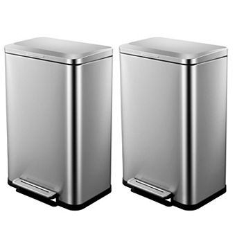 13 Gallon Stainless Steel Step Trash Can 2-Pack with Lid & Removable Inner Bucket for Home & Office