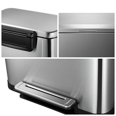 13 Gallon Stainless Steel Step Trash Can 2-Pack with Lid & Removable Inner Bucket for Home & Office