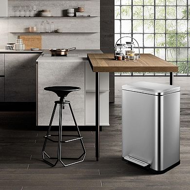13 Gallon Stainless Steel Step Trash Can 2-Pack with Lid & Removable Inner Bucket for Home & Office