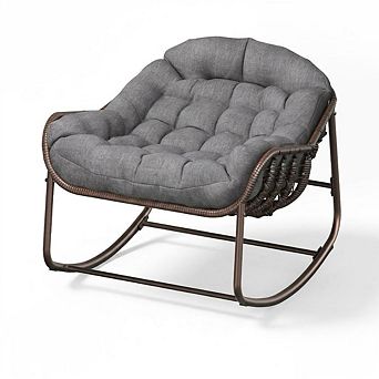 Outdoor Papasan Rocking Chair,Oversized Wicker Lounge Chair with Cushion,Patio Rattan Egg Rocker