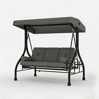 Outdoor Porch Swing, 3-Seat Patio Swing Chair with Cushion, Patio Swings with Canopy for Garden