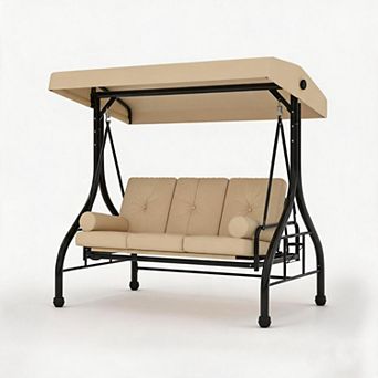 Outdoor Porch Swing, 3-Seat Patio Swing Chair with Cushion, Patio Swings with Canopy for Garden