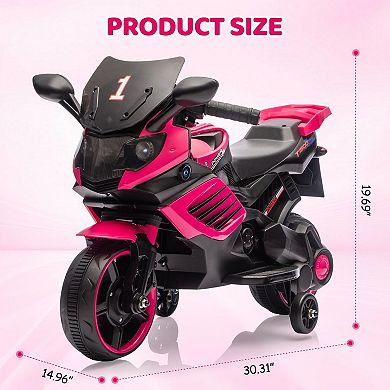 6V Kids Electric Motorcycle w/ Training Wheels, Sounds & Music, Headlight