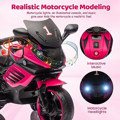 6V Kids Electric Motorcycle w/ Training Wheels, Sounds & Music, Headlight