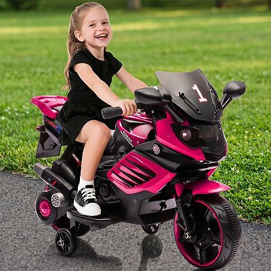 6V Kids Electric Motorcycle w/ Training Wheels, Sounds & Music, Headlight