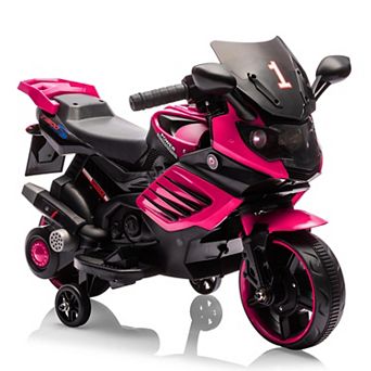 6V Kids Electric Motorcycle w/ Training Wheels, Sounds & Music, Headlight