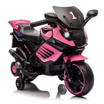 6V Kids Electric Motorcycle w/ Training Wheels, Sounds & Music, Headlight