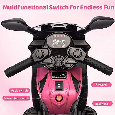 6V Kids Electric Motorcycle w/ Training Wheels, Sounds & Music, Headlight