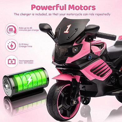 6V Kids Electric Motorcycle w/ Training Wheels, Sounds & Music, Headlight