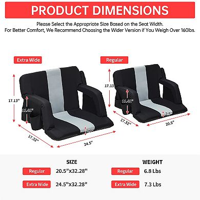 Stadium Seats with Back Support & Padded Cushion,Extra Wide 24.5" Bleacher Chair with Anti-Slip Mat