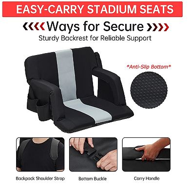 Stadium Seats with Back Support & Padded Cushion,Extra Wide 24.5" Bleacher Chair with Anti-Slip Mat
