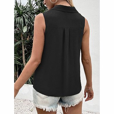 Women's Collared Sleeveless Button Front Blouse