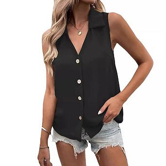 Women's Collared Sleeveless Button Front Blouse