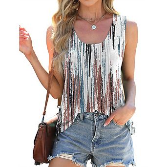 Womens Tank Tops Square Neck Sleeveless Beach Vacation Clothes Loose Fit Casual Summer Tops