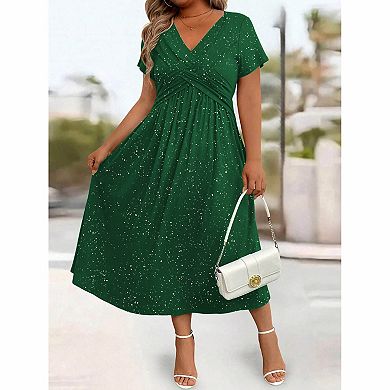 Women's Plus Size Speckled Print Midi Dress
